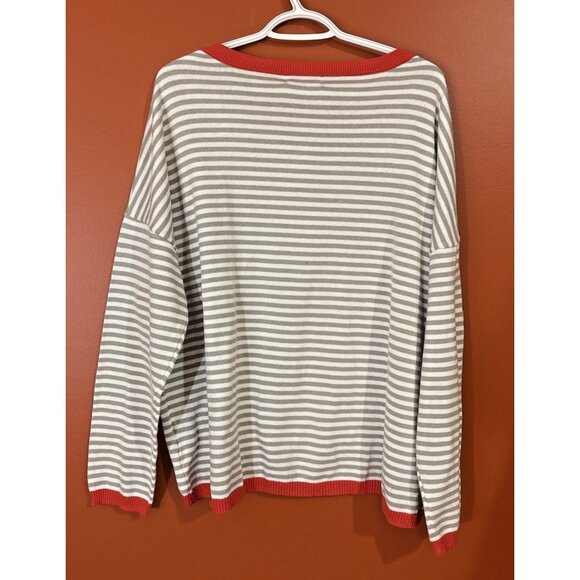Dokotoo Sweater White Gray Stripe Orange Trim Preppy Classic Long Sleeve 2XL NWT - Picture 2 of 11